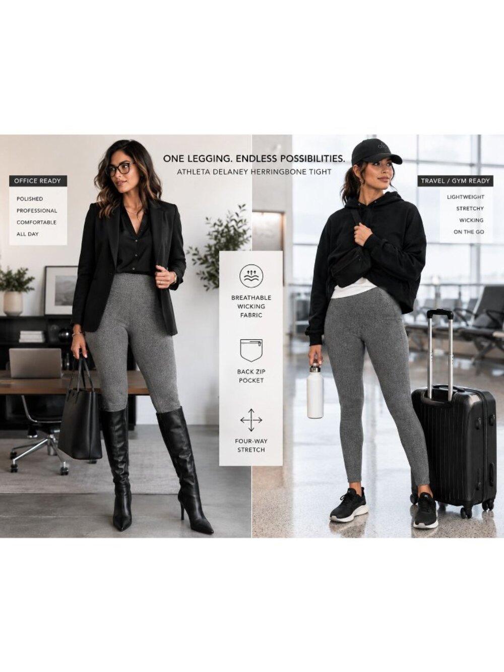 Travel Chic Athleta Delaney Herringbone | Office Baddie | High Rise Leggings M